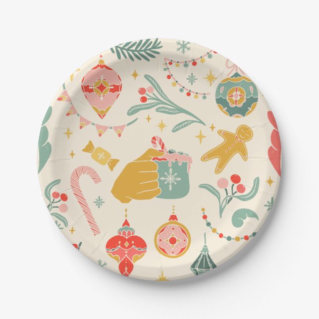 Plato De Papel Ornamentos fiestas navidades Invitación (Anverso)
