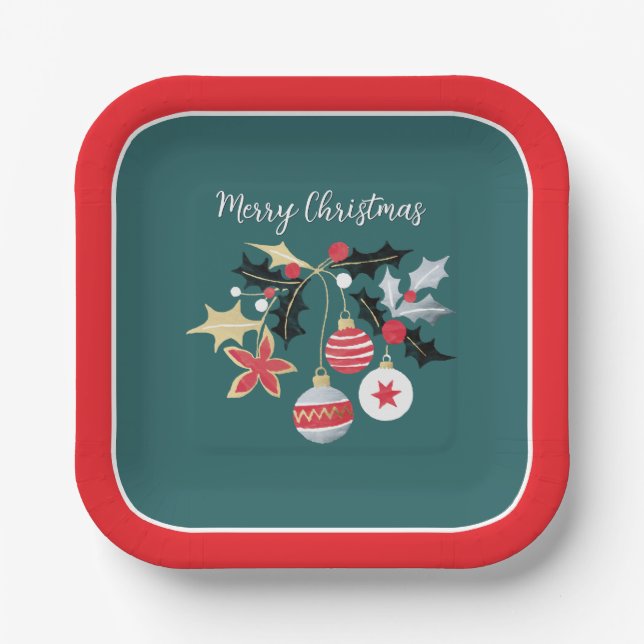 Plato De Papel Ornamentos modernos de oro rojo y plata para Navid (Anverso)