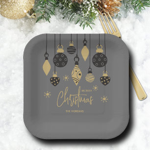 Plato De Papel Ornamentos navideños de moda en gris
