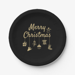 Plato De Papel Ornamentos navideños dorados