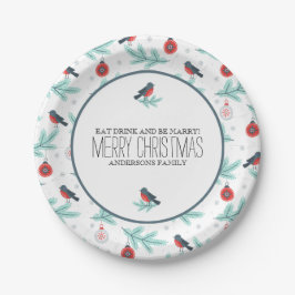 Plato De Papel Ornamentos navideños Foliage & Birds Pattern