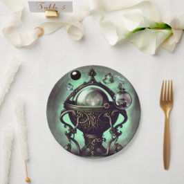 Plato De Papel Ornate Cauldron con bola de cristal verde y orbs