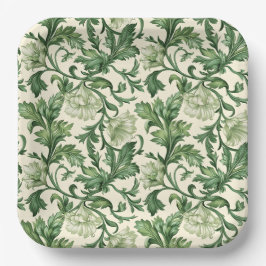 Plato De Papel Ornate dark green acanthus leaves pattern
