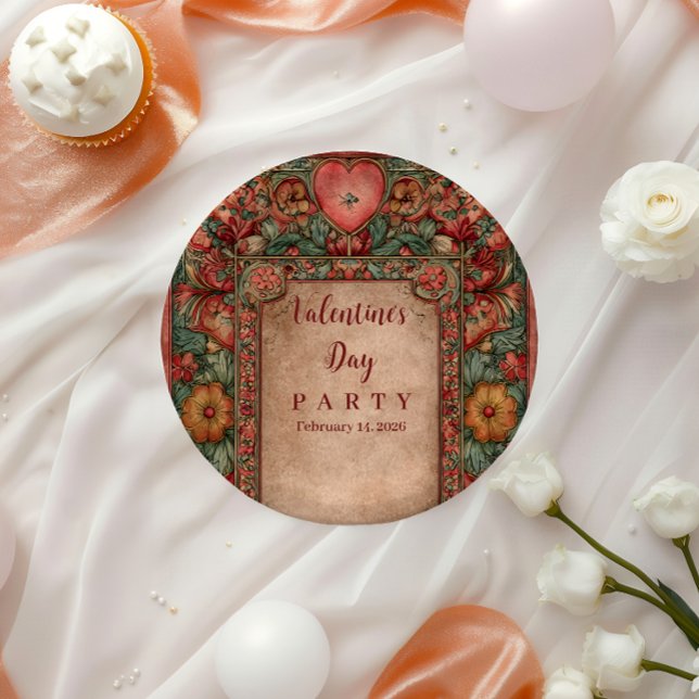 Plato De Papel Ornate Floral Heart Valentine Party (Subido por el creador)