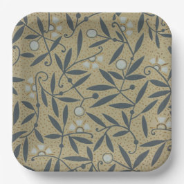 Plato De Papel Ornate floral pattern with dark blue vines 
