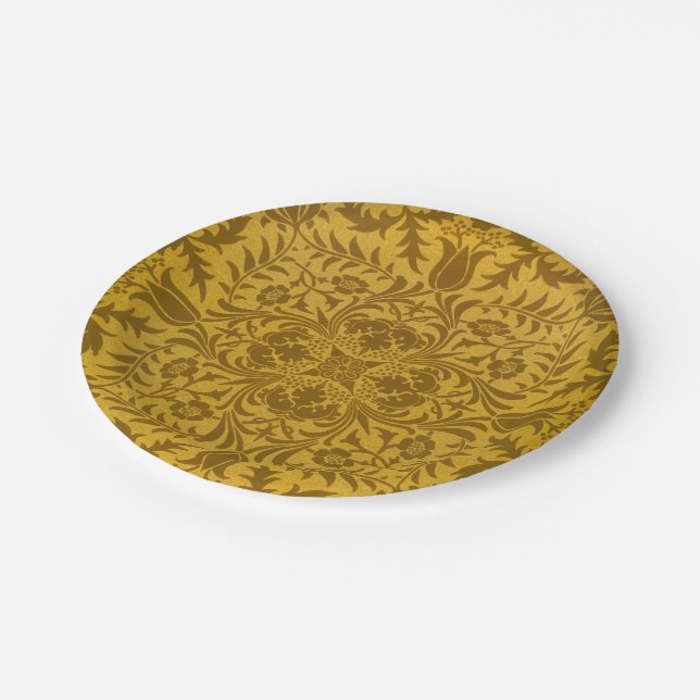 Plato De Papel Ornate gold floral pattern with symmetrical (Angular)