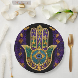 Plato De Papel Ornate Gold Third Eye Hamsa