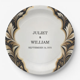 Plato De Papel Ornate Retro Árabe Exótico Negrita Damask Wedding