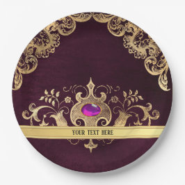 Plato De Papel Ornato dorado morado