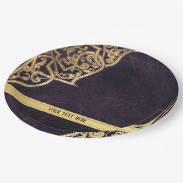Plato De Papel Ornato dorado morado