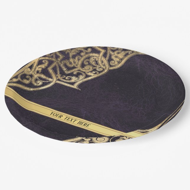 Plato De Papel Ornato dorado morado (Angular)
