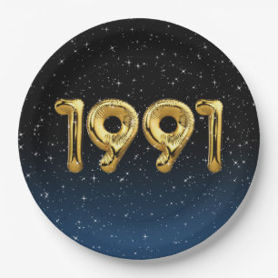 Plato De Papel Oro 1991 Globos De Año De Nacimiento En Placa De P