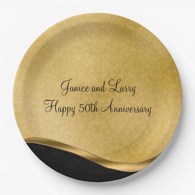 Plato De Papel Oro 50° Aniversario Boda (Anverso)