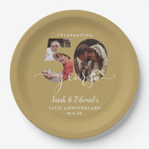 Plato De Papel Oro 50 aniversario Boda 2 foto