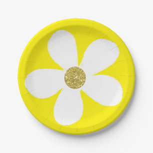 Plato De Papel Oro amarillo blanco simple y marrón