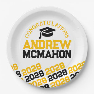 Plato De Papel Oro Blanco Negro Mitad Repetir Personalizado