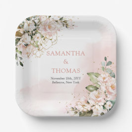 Plato De Papel Oro boho rosas rosas rosas rosas rosas rosadas euc