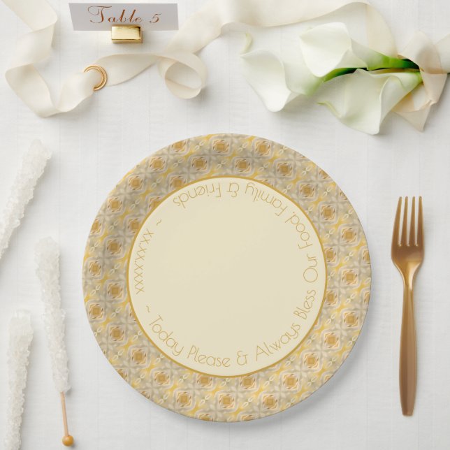 Plato De Papel Oro Clásico Con Diseñador Patterado (Boda)