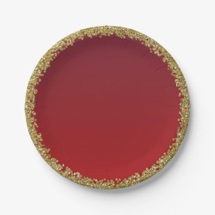 Plato De Papel Oro con Brillo Rojo Dipped Glam Brillante Fiesta