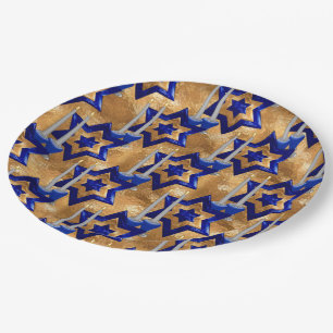 Plato De Papel Oro de candeleros judíos y estrellas 3