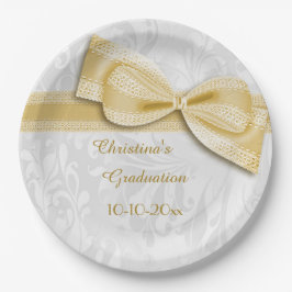 Plato De Papel Oro de Damasco de Graduación y Lazo Falso