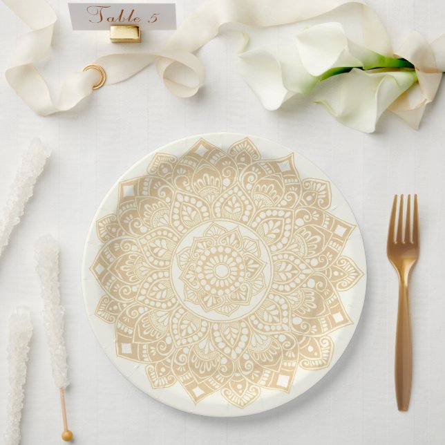 Plato De Papel oro de placa de papel de Mandala (Boda)