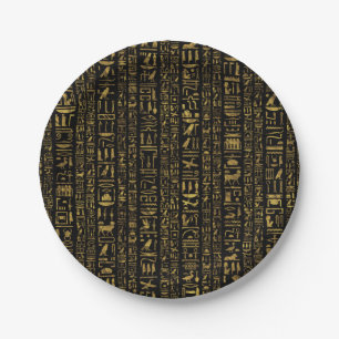 Plato De Papel Oro egipcio del vintage de los jeroglíficos en