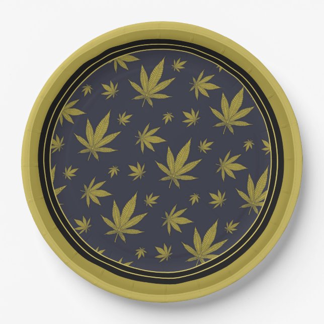 Plato De Papel Oro en maleza legal negra (Anverso)