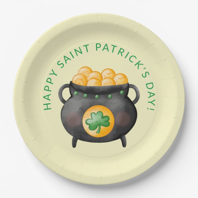 Plato De Papel Oro Feliz San Patricio (Anverso)