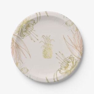 Plato De Papel Oro floral botánico tropical elegante Rubor