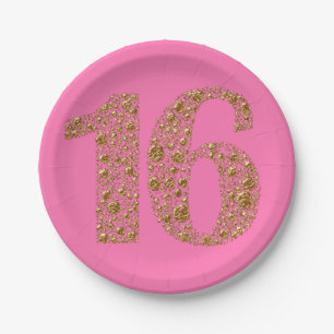 Plato De Papel Oro Glam 16 Dieciséis 16 Cumpleaños CUALQUIER COLO