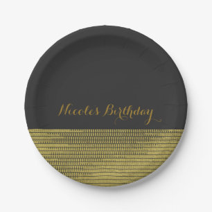 Plato De Papel Oro Mate Moderno Glam Sequins Chic Festa Elegante