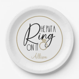 Plato De Papel Oro moderno negro nombre Él le puso un anillo 