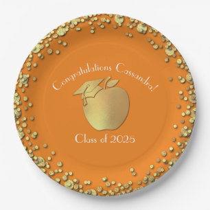 Plato De Papel Oro Naranja de graduación de educación docente
