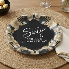 Plato De Papel Oro Negro Cumpleaños 60