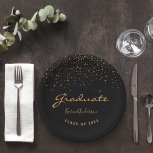 Plato De Papel Oro negro de graduación de la fiesta de graduación