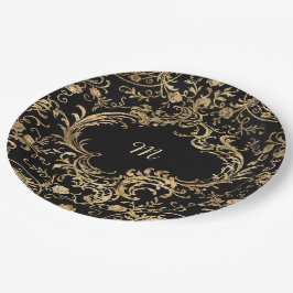 Plato De Papel Oro negro Vintage Ornate Gold