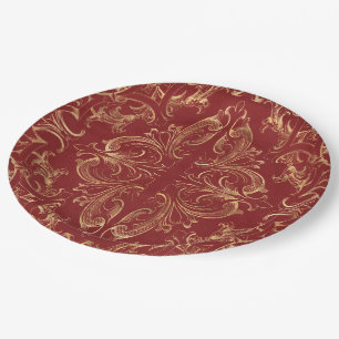 Plato De Papel Oro rojo Vintage Ornate Gold