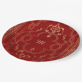 Plato De Papel Oro rojo Vintage Ornate Gold