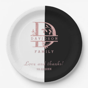 Plato De Papel Oro Rosa Moderno Monograma Personalizado Dividido 