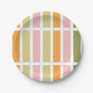 Plato De Papel Oro rosa naranja y franjas verdes