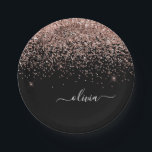 Plato De Papel Oro Rosa - Nombre de monograma del Purpurina negro<br><div class="desc">Oro Rosa - Nombre de monograma del Purpurina de espuma rosada y negra de Rubor y placas Fiestas iniciales. Esto hace que el dulce perfecto cumpleaños 16, boda, ducha de novia, aniversario, ducha de bebé o fiesta de soltera sea regalo para alguien que ama el lujo glam y los estilos...</div>