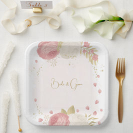 Plato De Papel Oro rosa y blanco romántico