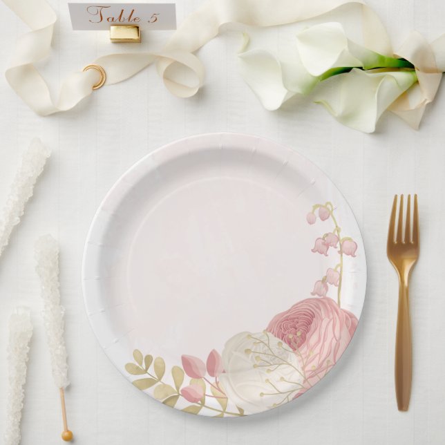 Plato De Papel Oro rosa y blanco romántico (Boda)