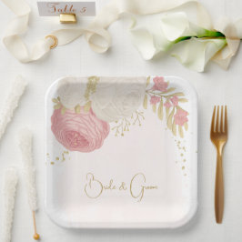Plato De Papel Oro rosa y blanco romántico