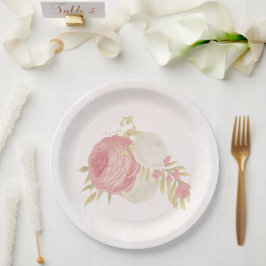 Plato De Papel Oro rosa y blanco romántico