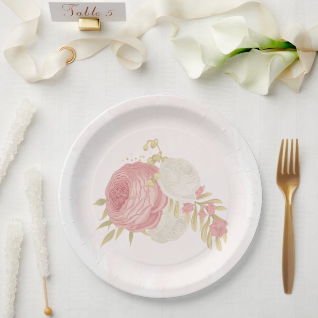 Plato De Papel Oro rosa y blanco romántico (Boda)