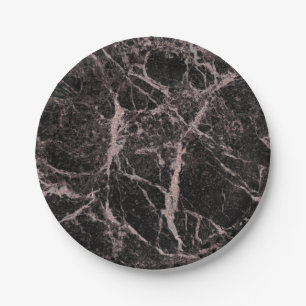 Plato De Papel Oro rosa y negro con brillo de mármol glamour tren