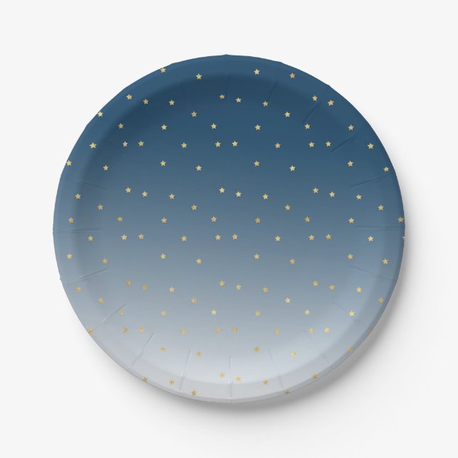 Plato De Papel Oro Stars Sky Shine Bright Ombre (Anverso)