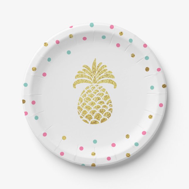 Plato De Papel Oro tropical de Luau de las placas de papel del (Anverso)
